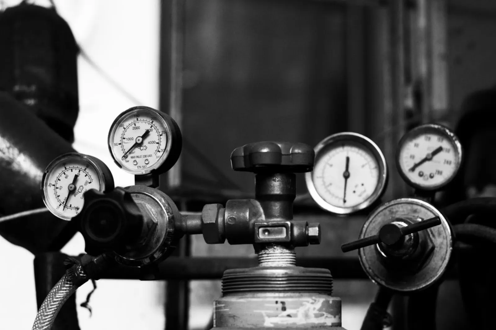 Pressure gauges and valves on residential mechanical equipment